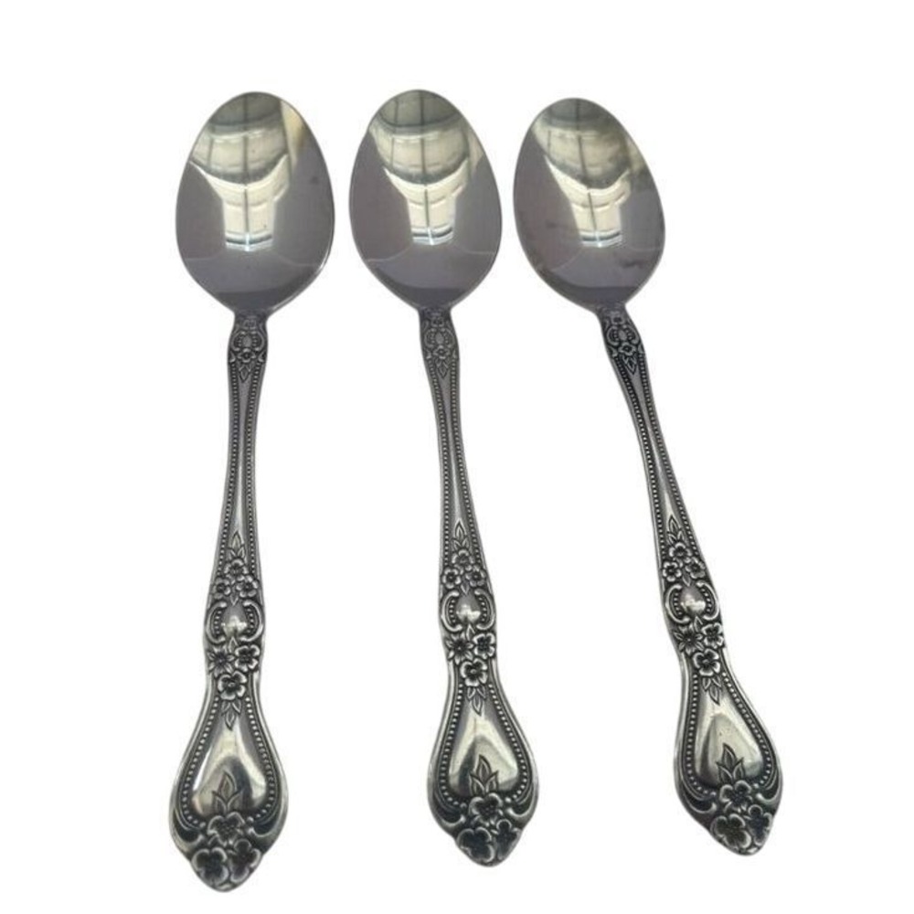 3 Rogers Summer or Precious Rose Stainless Tea Spoons Korea‎